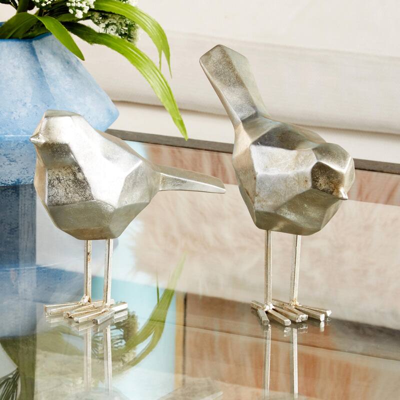Polystone Bird Decorative Sculpture with Origami Accents - Set of 2 Gold or Gray - CosmoLiving by Cosmopolitan