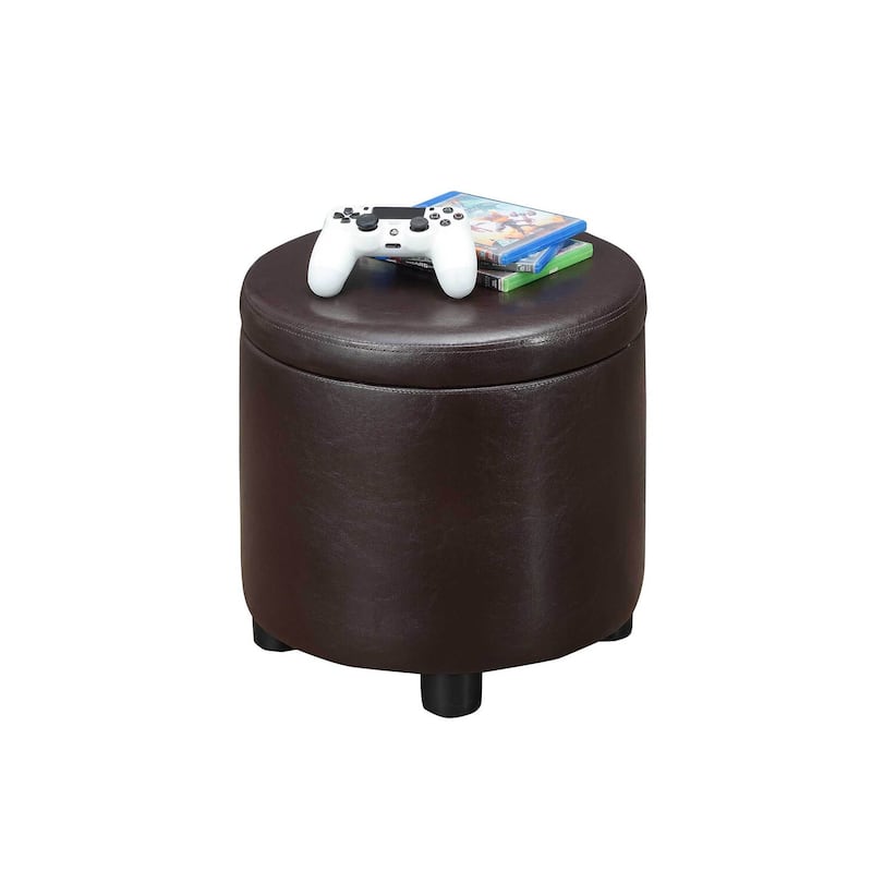 Space-Saving Round Accent Storage Ottoman with Reversible Tray Lid for Seating, Storage and Decorative Use