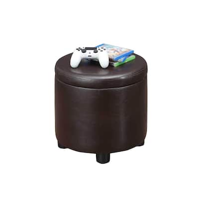 Space-Saving Round Accent Storage Ottoman with Reversible Tray Lid for Seating, Storage and Decorative Use