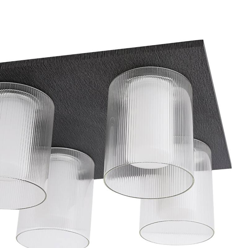 Minimalist 4-Light Dual-layered glass Square Dimmable LED Flush Mount - 13.8in