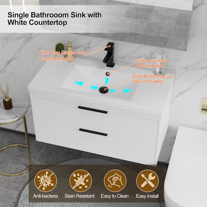 24"/30"/36"/48" Integrated Sink Wall Mounted Bathroom Vanity Set