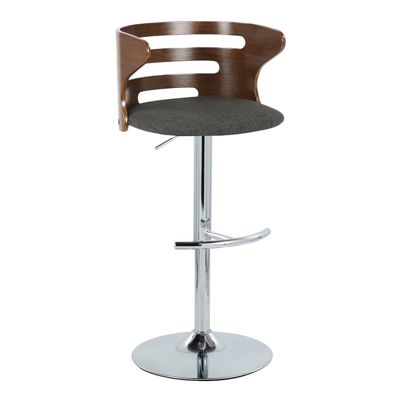 Carson Carrington Cranagh Adjustable Bar Stool with Rounded T Footrest (Set of 2) - Charcoal Fabric/Walnut Wood/Chrome Metal