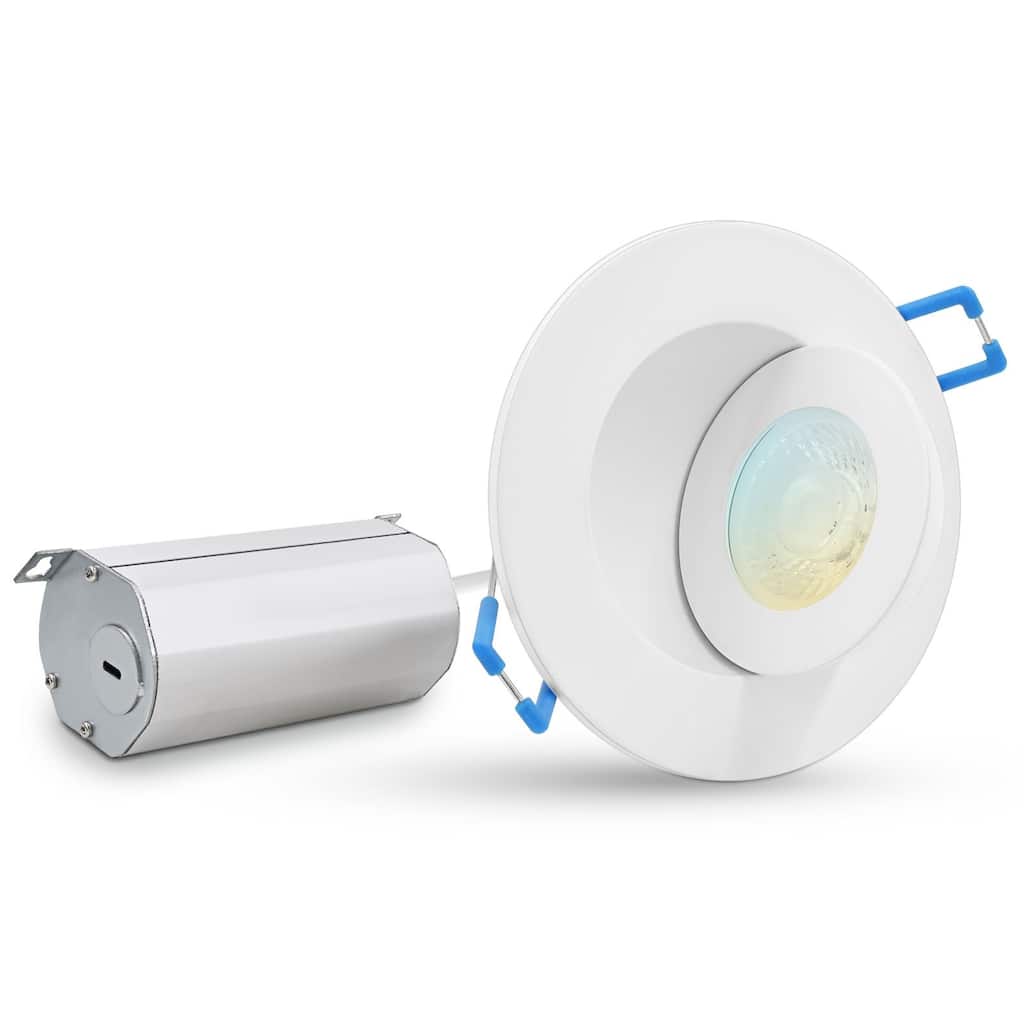 LUXRITE 2 Inch Floating Gimbal LED Recessed Lighting with J-Box 5 Watts 5CCT Dimmable 400 Lumens Damp Rated IC Rated ETL
