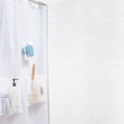 Kenney Medium Weight PEVA Shower Curtain Liner with Pockets, 70" W x 72" H - Clear