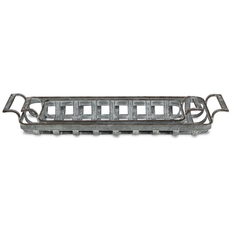 HomeRoots Set of Two Gray Metal Handmade Tray With Handles