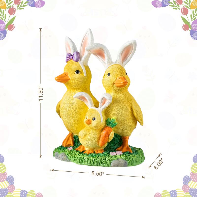 Glitzhome Easter Resin Duck Family Table Decor Stackable Chickens Figurine