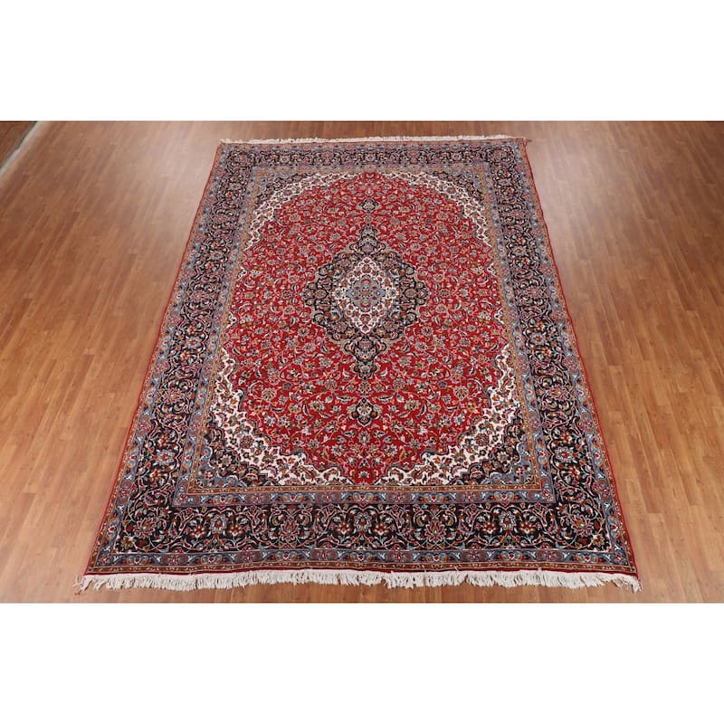 Floral Red Kashan Turkish Area Rug Machine Made Medallion Carpet - 9'7" x 12'11"