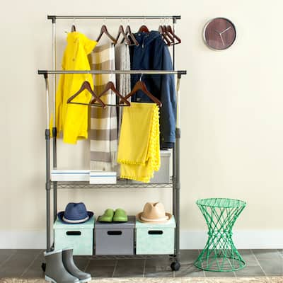 SAFAVIEH Storage Sheilah Chrome Double Rod Clothes Rack - 35Wx14Dx36H