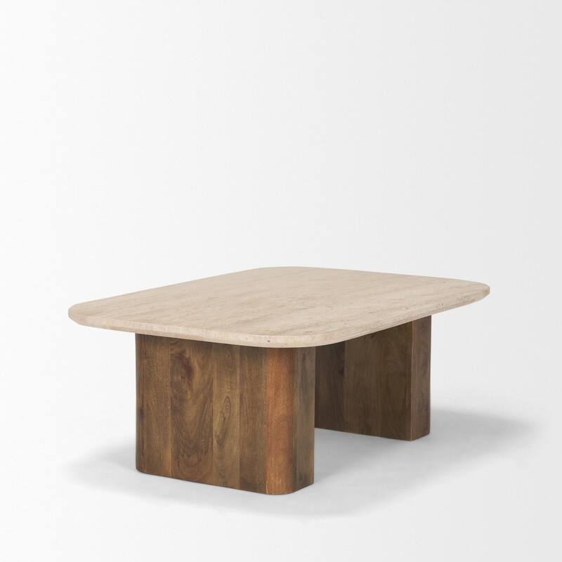 Symona Travertine and Mango Wood Rectangle Coffee Table - 44.0L x 30.0W x 15.0H