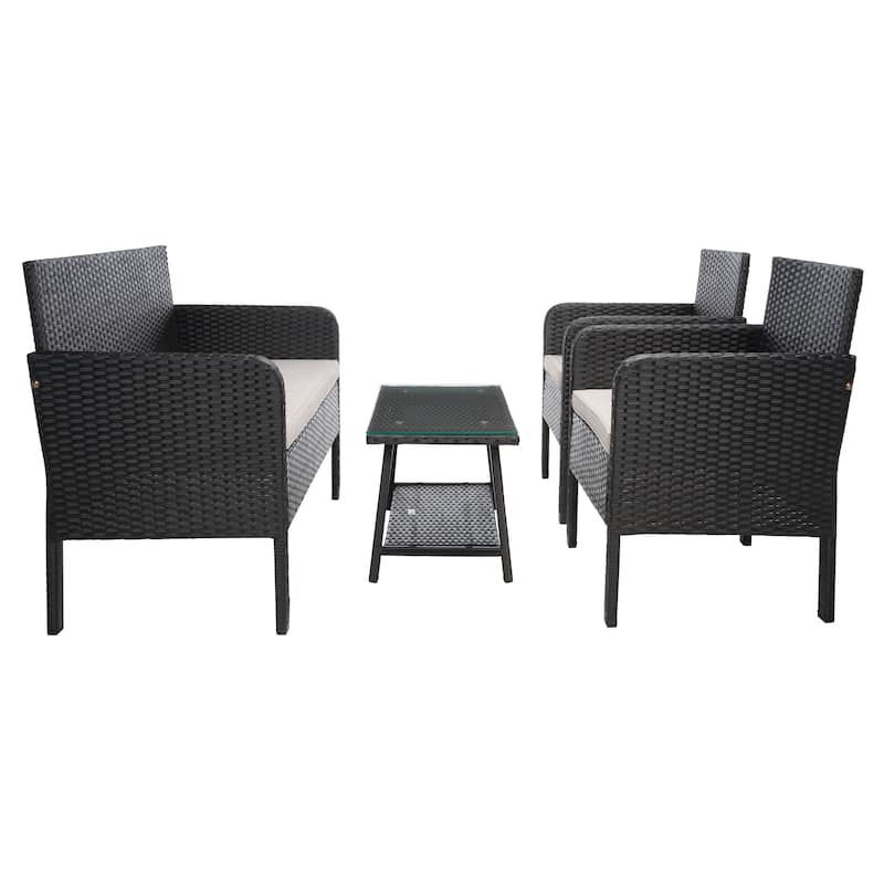SAFAVIEH Outdoor Aboka Wicker/ Steel 4-piece Patio Conversation Set