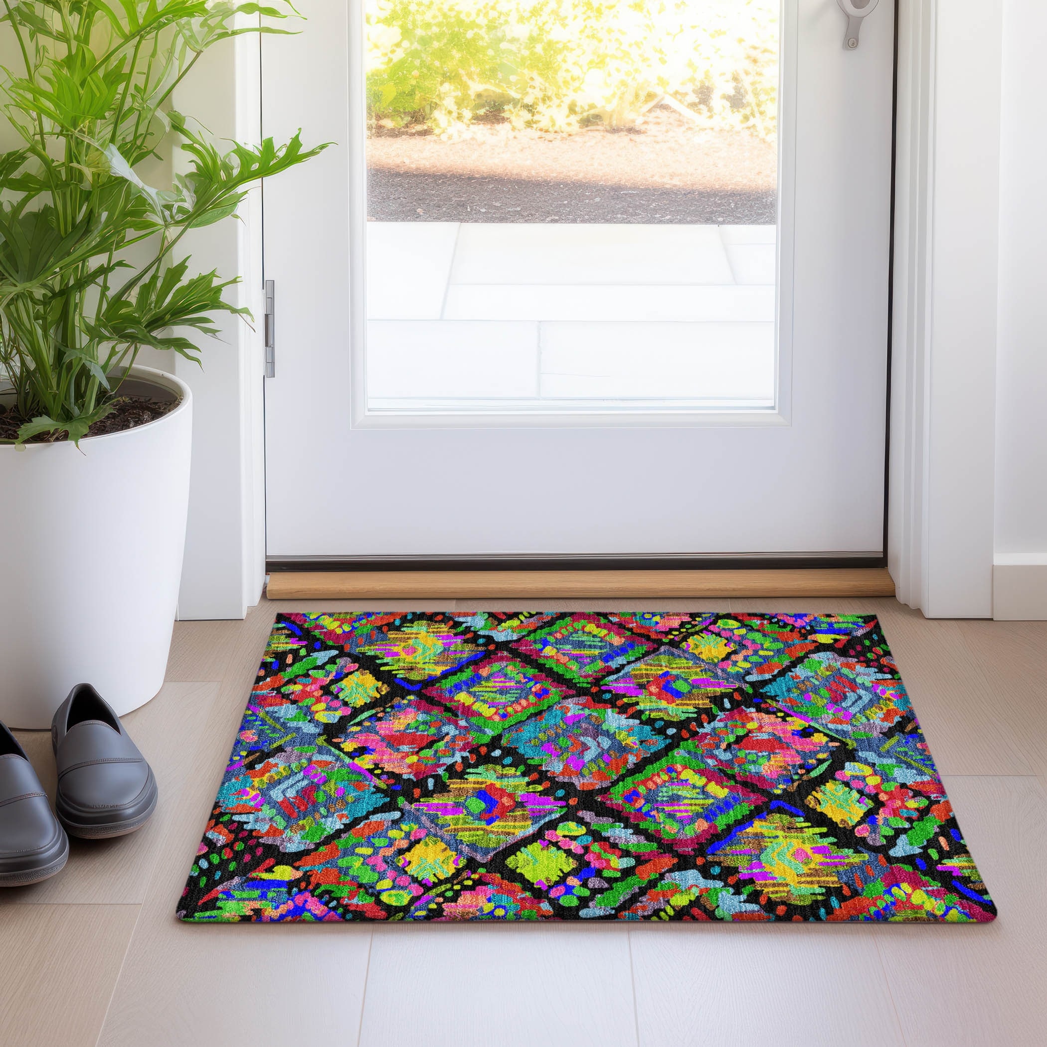 Machine Washable Indoor/ Outdoor Moroccan Boho Chantille Rug