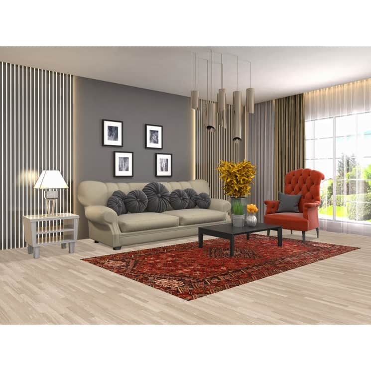Geometric Red Shiraz Persian Vintage Area Rug Hand-knotted Wool Carpet - 5'0"x 8'5"