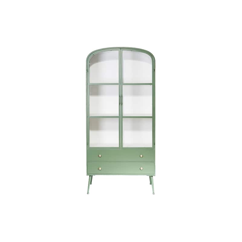 Glass-Door Metal Cabinet with Accents - 31.88"L x 16.0"W x 68.25"H - Green;White