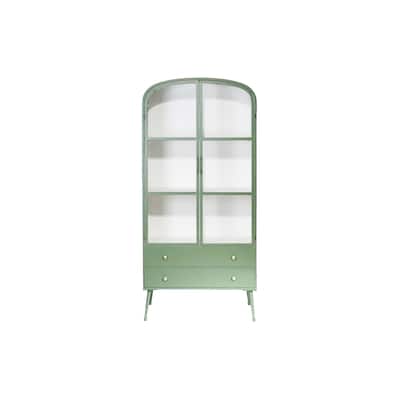 Glass-Door Metal Cabinet with Accents - 31.88"L x 16.0"W x 68.25"H