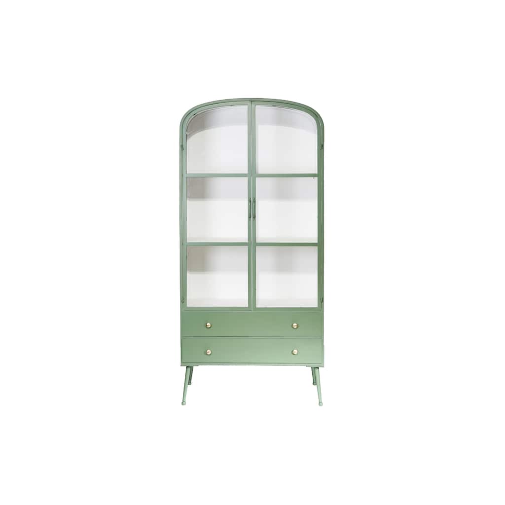 Glass-Door Metal Cabinet with Accents - 31.88"L x 16.0"W x 68.25"H