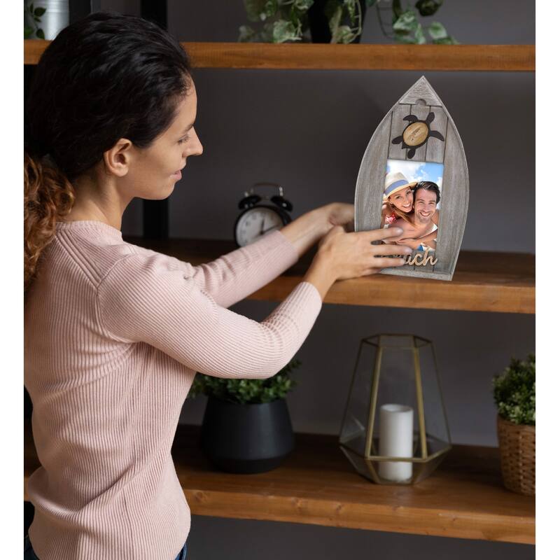 CoTa Global Grey Distressed Wood Coastal Sea Turtle Boat 4×6 Frame - 12.5 inches