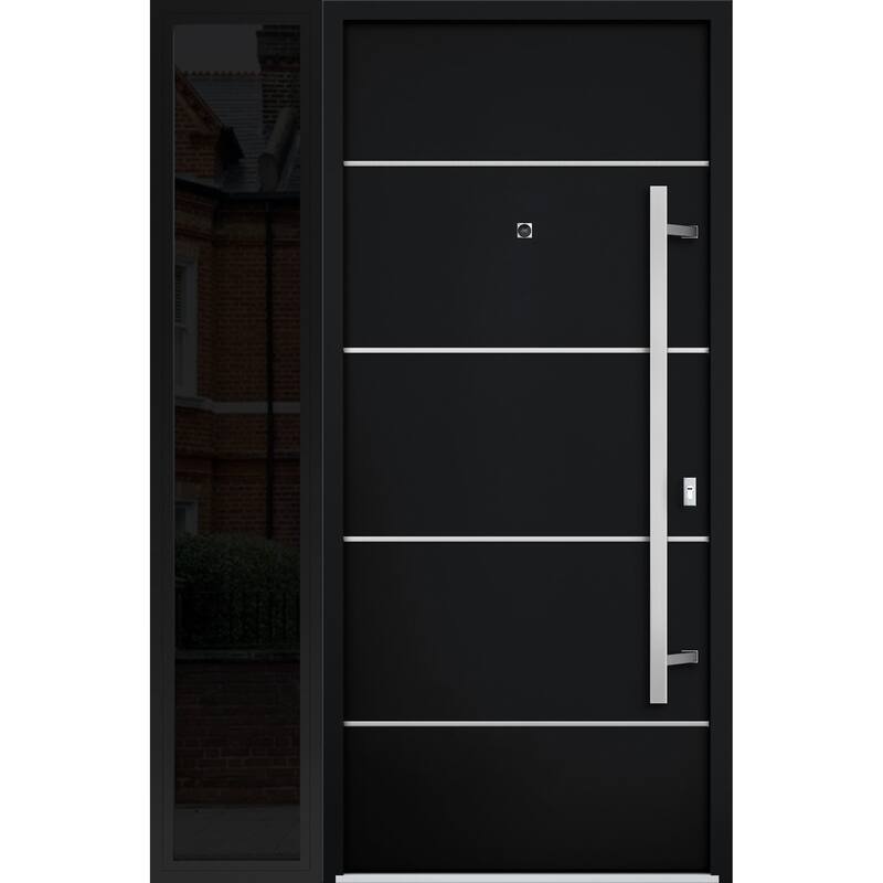 Front Prehung Steel Door 6083 Black Enamel Top Window Sidelite Stainless Inserts W36xH80+16 Lh I Bedroom Door Bathroom Door - Black - 48" x 80"