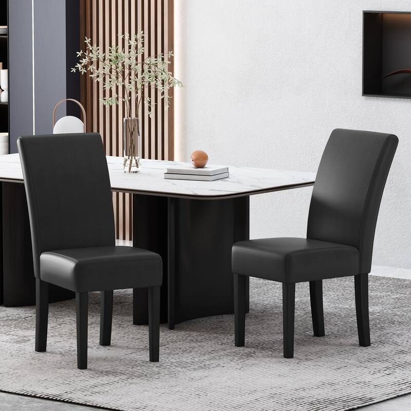 Upholstered Chairs Kitchen & Dining Room, PU Dining Chairs Set of 2, Modern Armless Dining Table Chairs with Matel Legs, Black