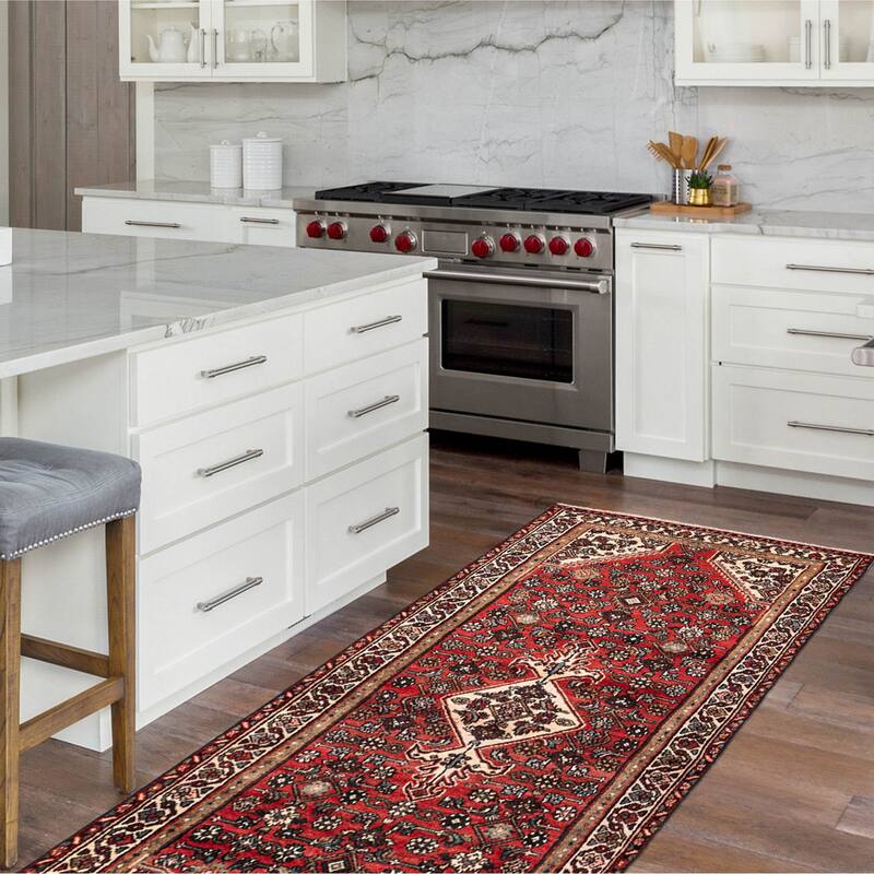 ECARPETGALLERY Hand-knotted Andelz Red Wool Rug - 3'5 x 9'5