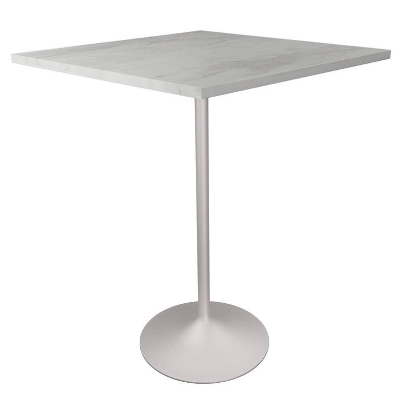 LeisureMod Verve Square Bar Dining Table with White Resin TableTop and White Steel Base for Kitchen & Dining Room - 36"