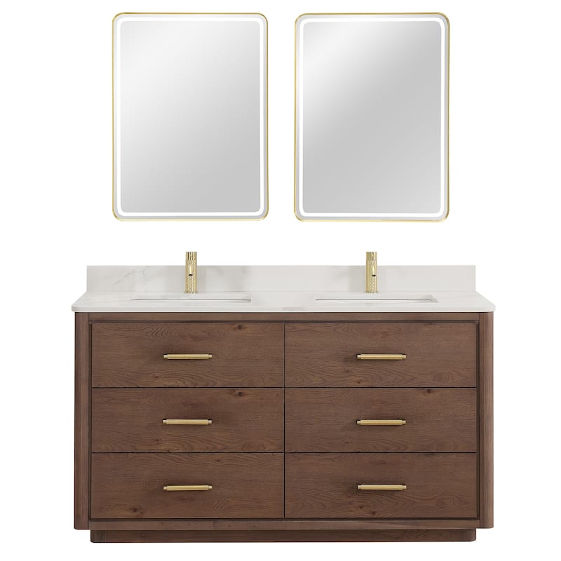 Porto Bath Vanity with White Quartz Stone Top and Mirror