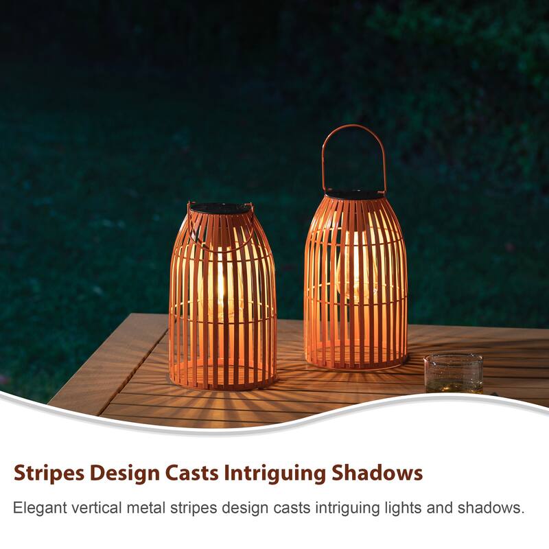 Glitzhome Set of 2 Metal Solar Powered Outdoor Hanging Lantern