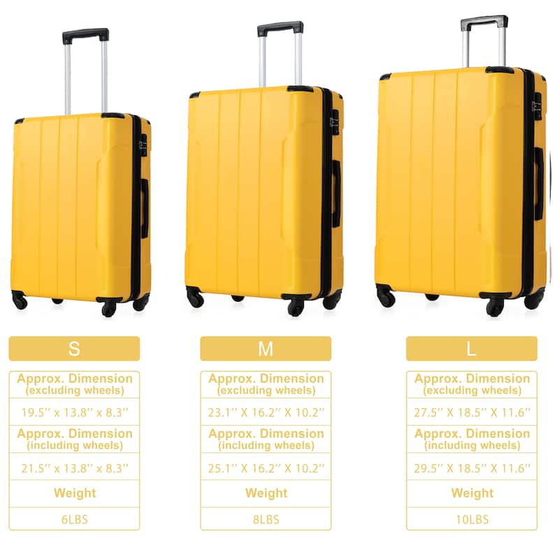 Yellow Luggage Sets 2 Piece Carry on Trunk Airline Approved,Hard Case ...