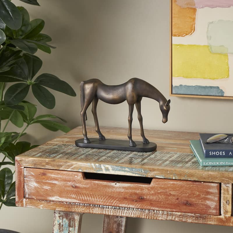 Polystone Horse Decorative Sculpture with Brushed Gold Accents and Black Oval Base - Bronze - Roche River Decor