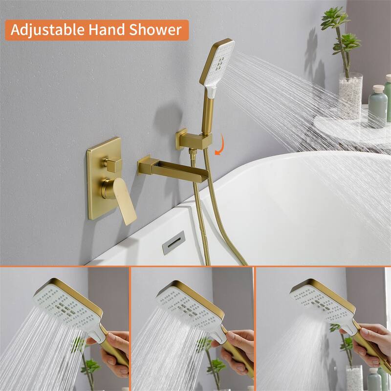 Waterfall Tub Faucet Wall Mounted Single Handle Tub Fillers with Handheld Shower Bathtub Faucet with Rough-in Valve