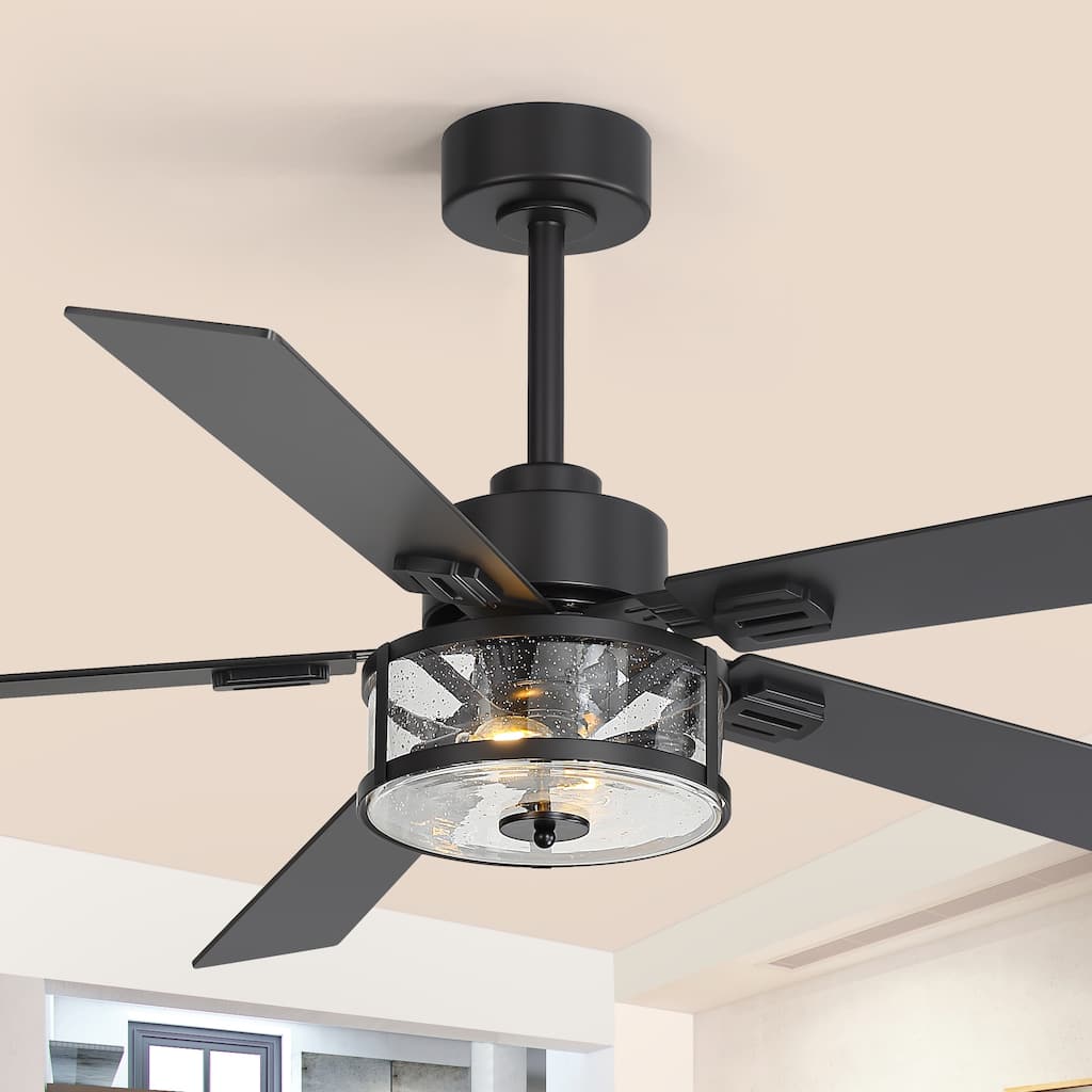 56 Inch Farmhouse Ceiling Fan with Light, Quiet Reversible DC Motor, 6-Speed Remote Control, Walnut/Black Finish Blades