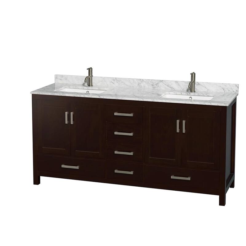 Wyndham Collection WCS141472DUNSMXX Sheffield 72" Free Standing Double - Espresso / White Carrara Marble Top / Brushed - Espresso Finish