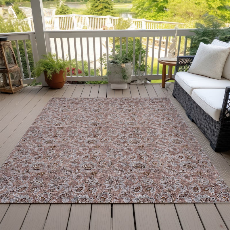 Machine Washable Indoor/ Outdoor Chantille Floral Farmhouse Rug - Copper - 3' x 5'
