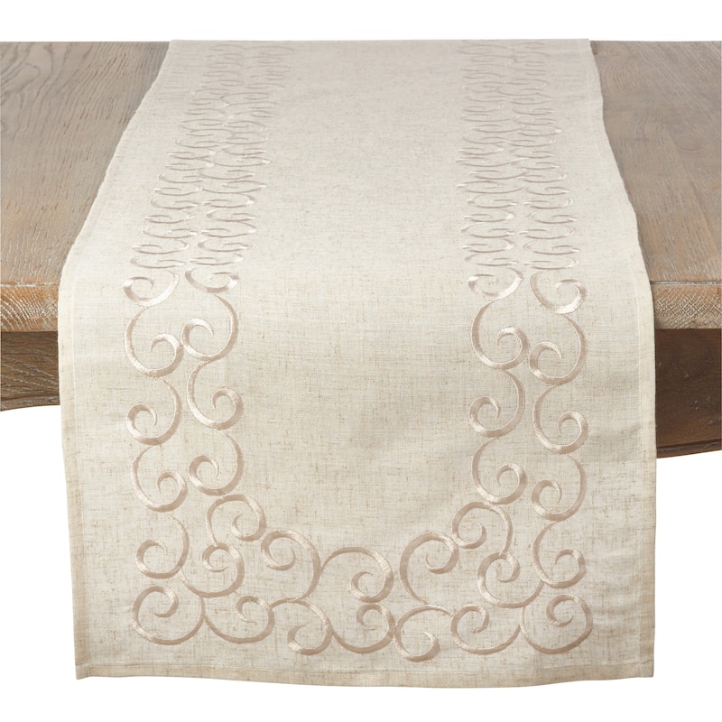 Embroidered Swirl Design Linen Blend Runner
