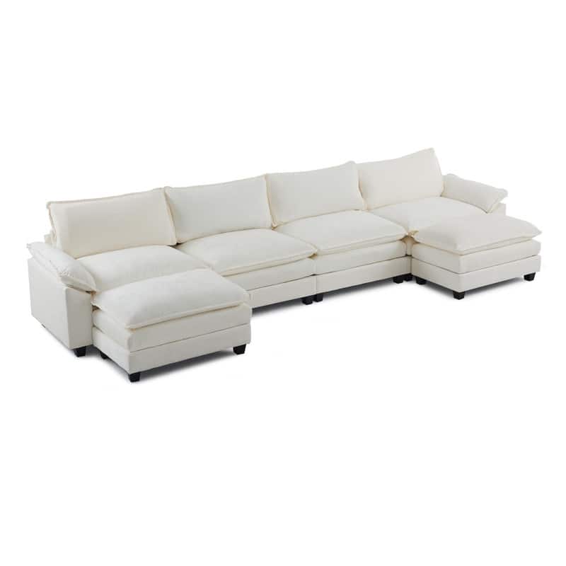 Double Layer Cushion Cloud Couch, Moludar Sofa With Reversible Ottoman For Living Room