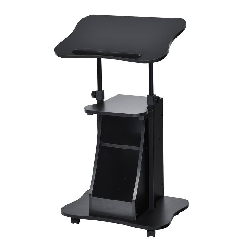 Swivel Mobile Laptop Podium Portable Standing Desk with Storage Space - Black