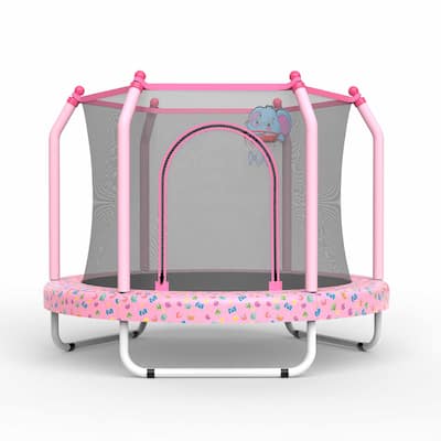 55-inch Trampoline for Kids Indoor & Outdoor Small Toddler Trampoline with Basketball Hoop