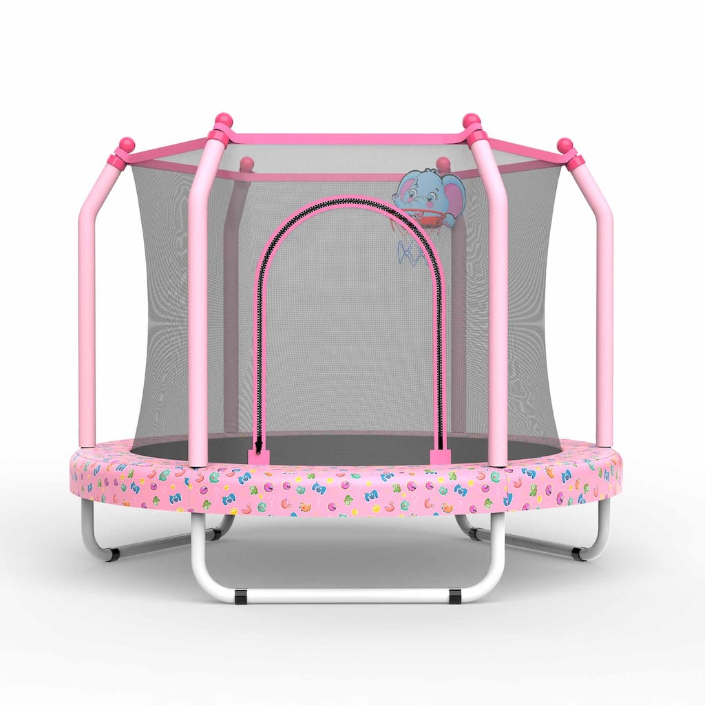 55-inch Trampoline for Kids Indoor & Outdoor Small Toddler Trampoline with Basketball Hoop
