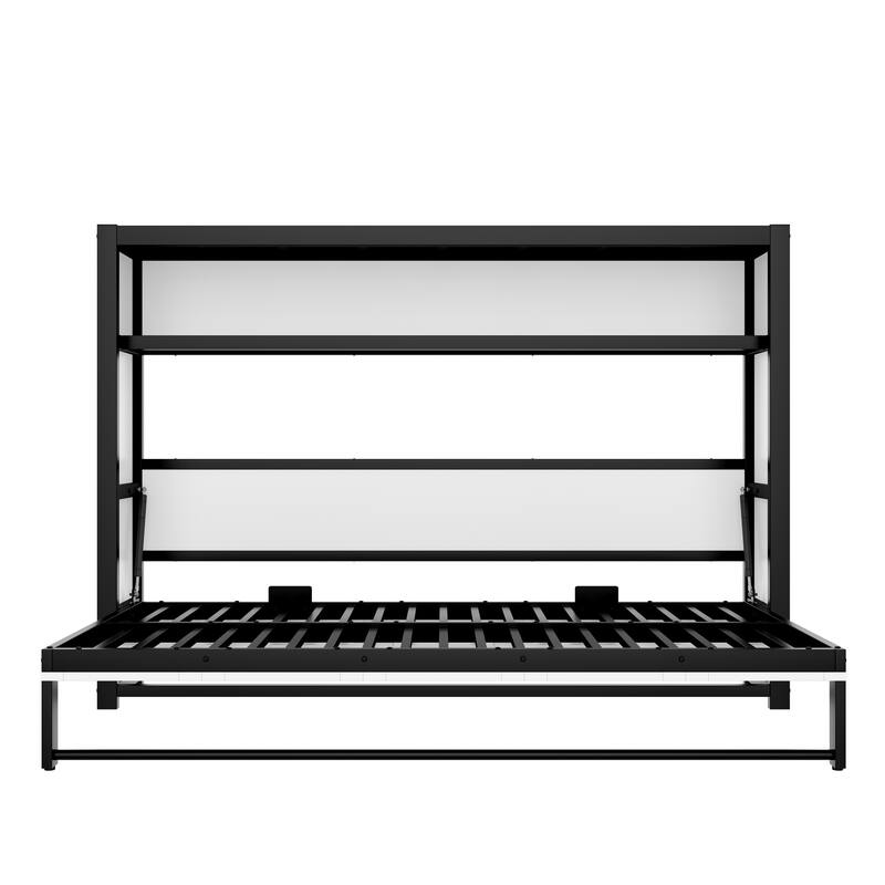 Twin Size Murphy Bed with Shelves, Metal Wall Bed with Foldable and Space-saving Design