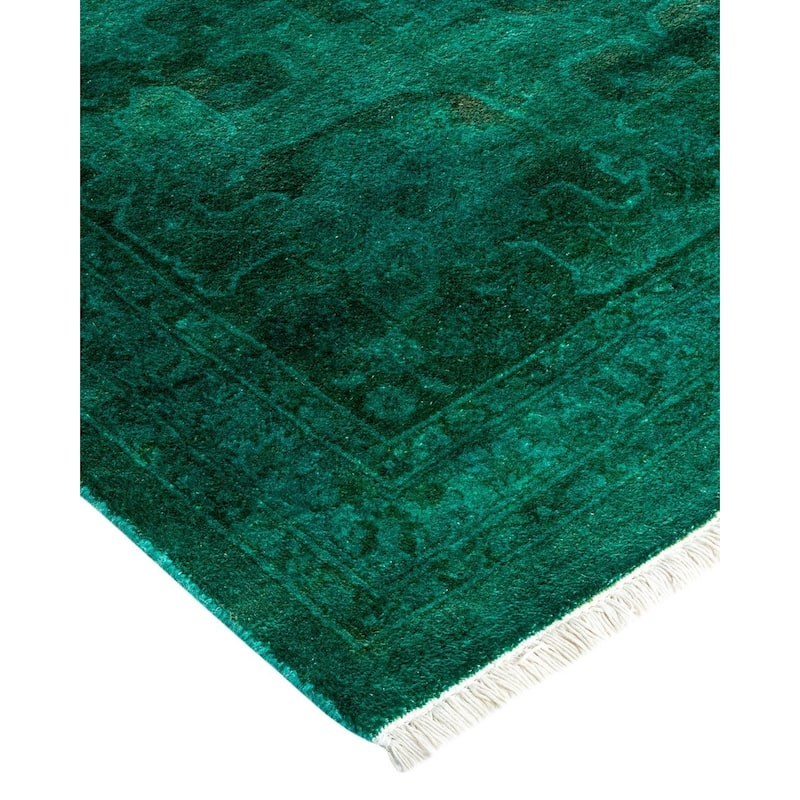 Overton Hand Knotted Wool Vintage Inspired Modern Contemporary Overdyed Green Area Rug - 8' 4" x 10' 6"