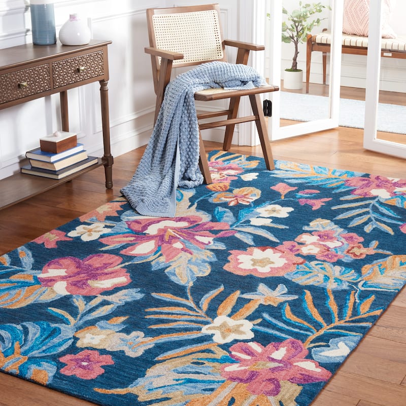SAFAVIEH Handmade Jardin Violaine Floral Wool Rug - 5' x 8' - Blue/Pink
