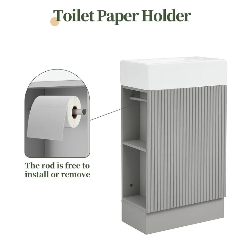 Modern 18.6" Bathroom Vanity with Sink, Two-Tier Shelf, Adjustable Toilet Paper Holder, Freestanding