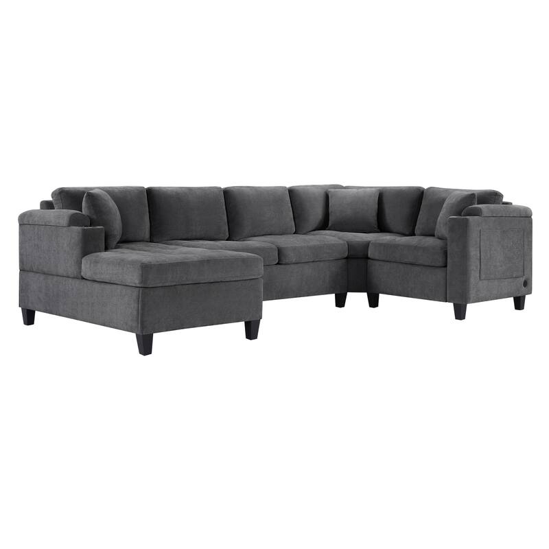 Roomfitters 115.7-Inch Modern U-Shaped Oversized Sectional Sofa, Corner Living Room Couch with Built-In Cup Holders