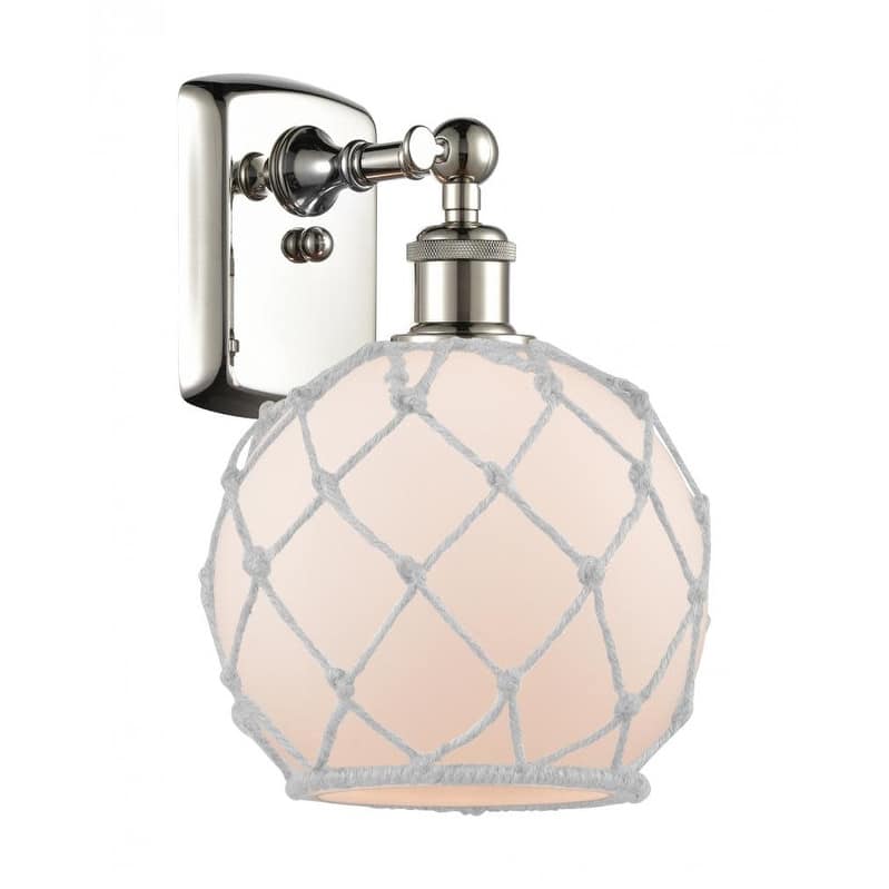 Innovations Lighting Farmhouse Rope 13" Tall Bathroom Sconce - Polished Nickel / White