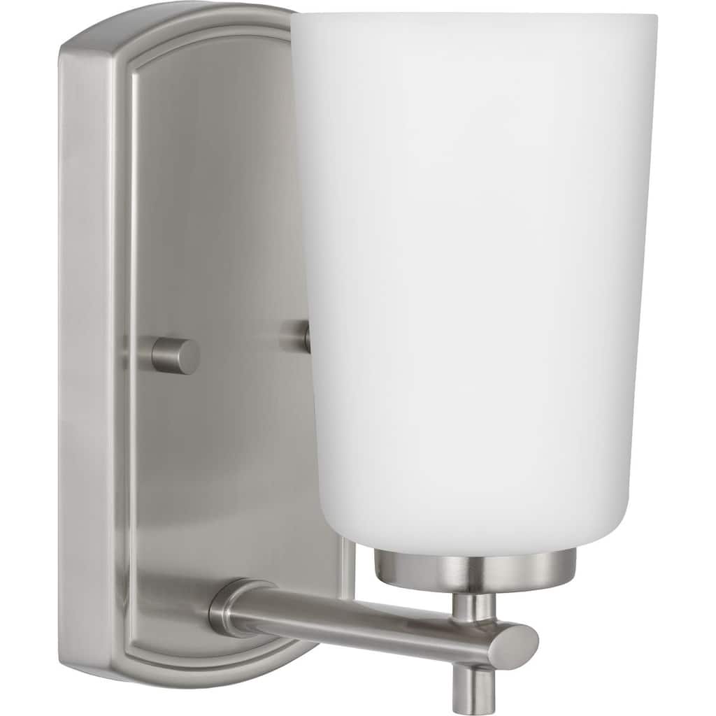 Adley Collection One-Light Brushed Nickel Etched Opal Glass New Traditional Bath Vanity Light - 4.5 in x 6 in x 7.75 in