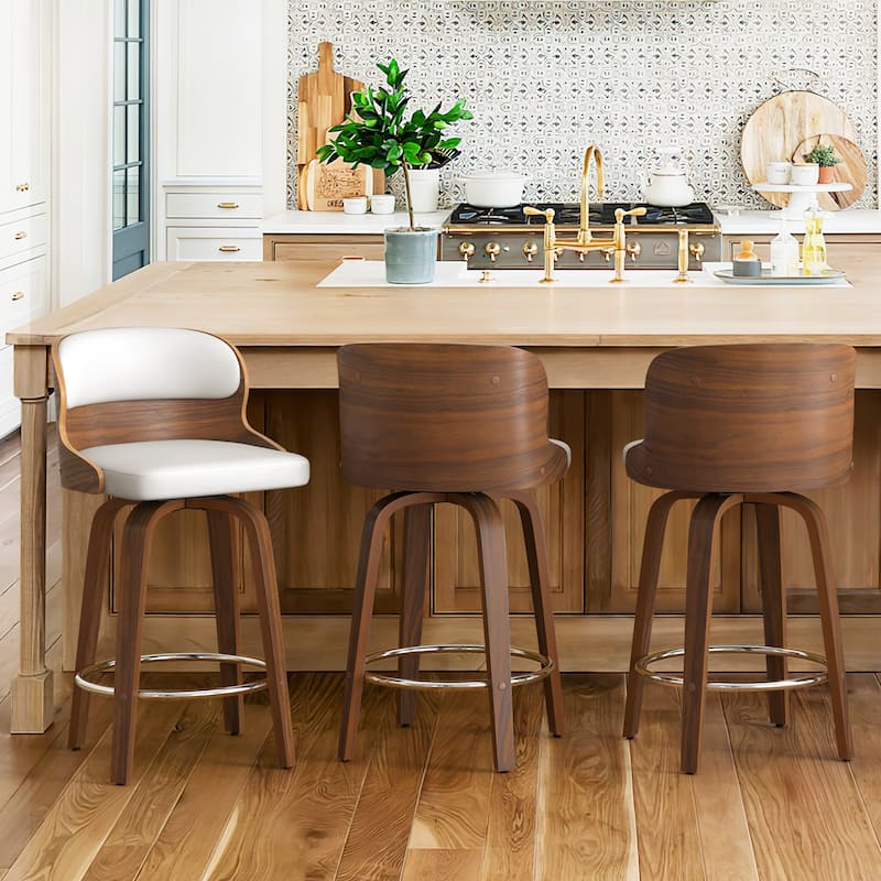 26 in. Counter Height Stool, Wooden Swivel Barstool PU Leather with Low Back