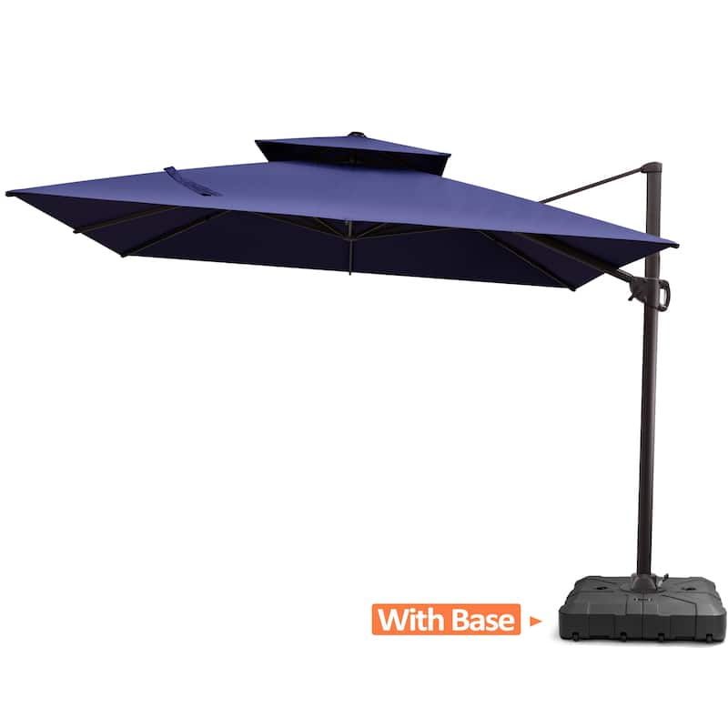 Pellebant Outdoor Patio Cantilever Offset Umbrella 11 ft Double Top - NavyBlue-WithBase