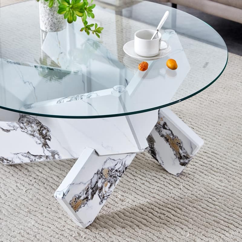 Round glass coffee table, 33.4 "modern design unique coffee table.