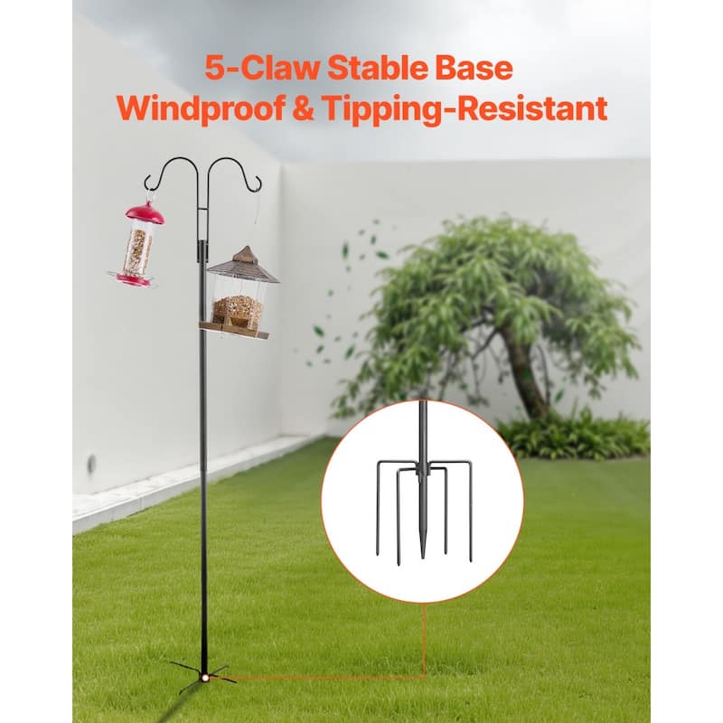Black Bird Feeder Pole with Hooks 8 Pcs Dual-Arm Shepherd Hooks for Hanging Plants and Lanterns - 11.61” x 9.84” x 107.48”