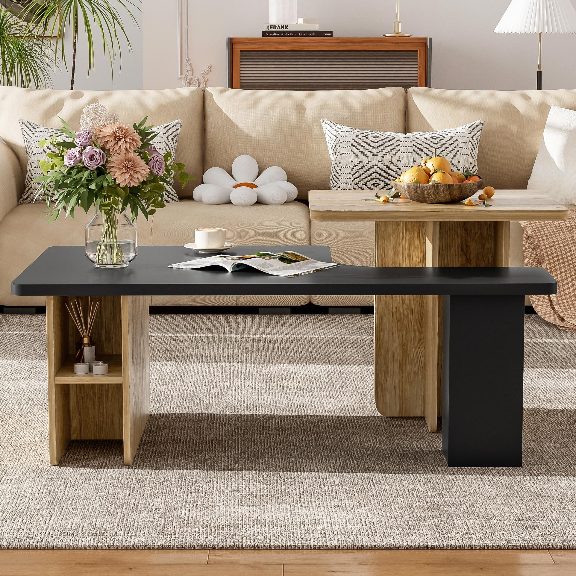 Farmhouse Nesting Coffee Table Set of 2 - Wood Finish, Rectangular