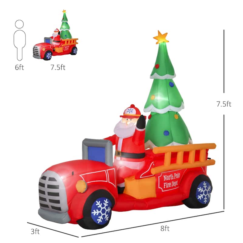 HOMCOM 7.5 ft. Santa Inflatable Christmas Decoration with Fire Truck, Fun Holiday Decor, Large Christmas Decoration